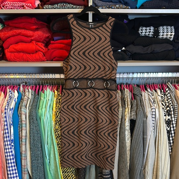 Forever 21 black/brown waist cut out sleeveless dress size L - Picture 1 of 3